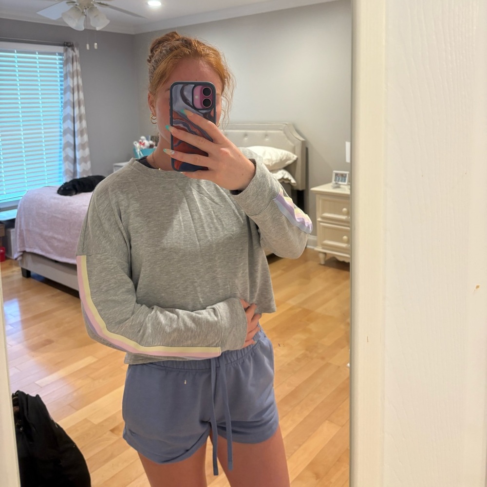 Garage Gray Sweatshirt with Pastel Sleeve Accents
